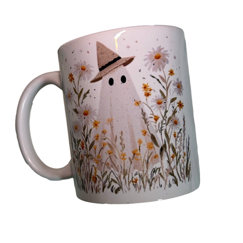 Ghost in Flowers Mug – Fall Floral Halloween Coffee Cup Purrfectly Bewitched